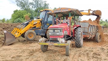 JCB 3DX Backhoe Loader Loading Mud Work By Mahindra Tractor | tractor video | jcd | come to village|