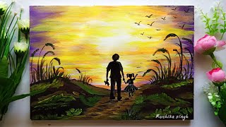 painting father easy acrylic sunset beginners special