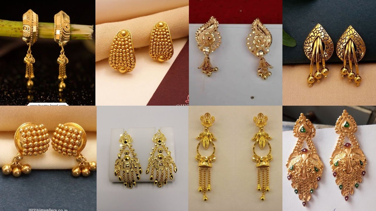 Shop Shimmering Floral Gold Earrings | Gold Earrings Designs for Women at  GRT Jewels