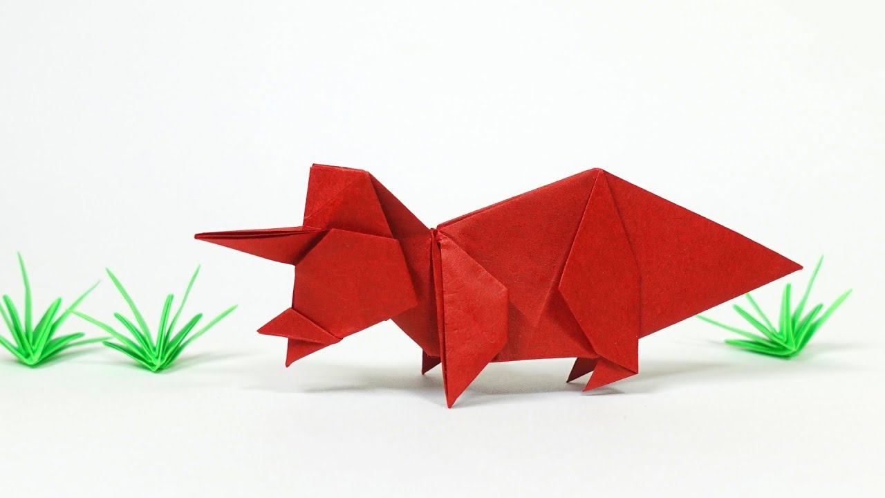 15cmでも折れる恐竜折り紙「トリケラトプス」 Dinosaur Origami
