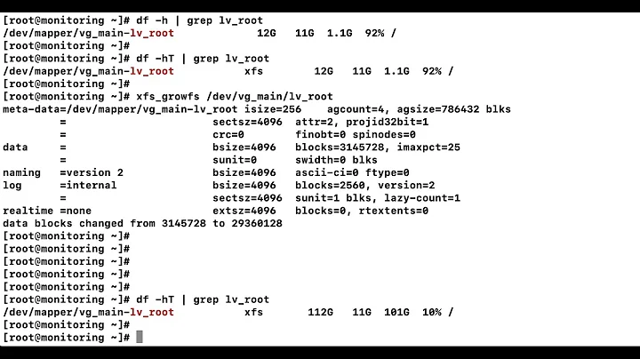 Increasing LVM partition size on a XFS filesystem