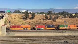 UP 8190 leads Westbound Stack Train passes through West Colton Yard