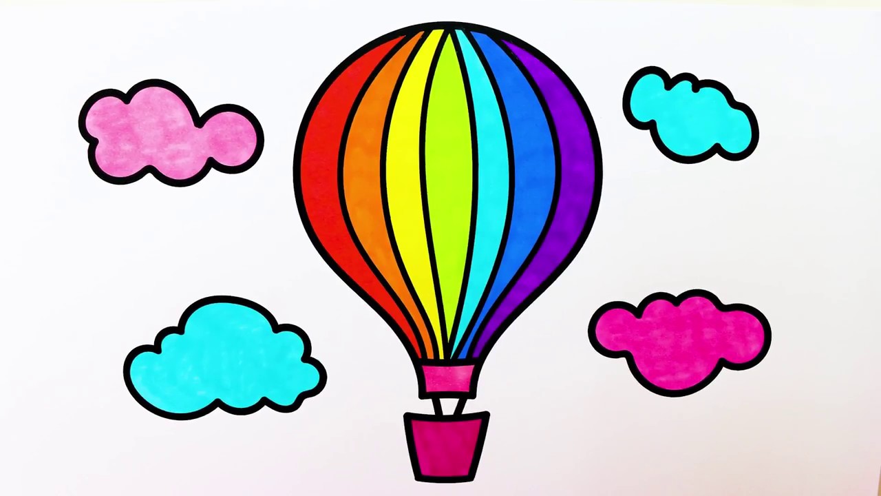 How to draw hot air balloon in pink and blue clouds | Fun4Kid TV - YouTube