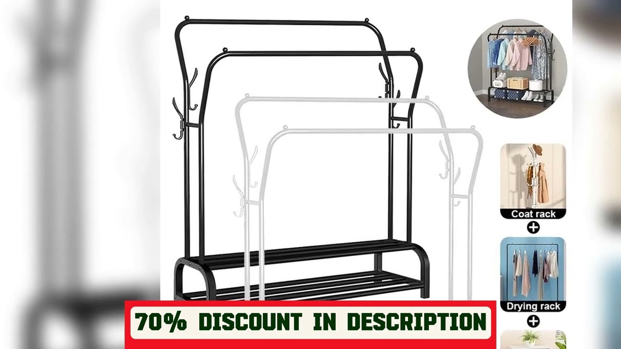 A must-have product! Wall Clothes Rack Double Rail Standing Clothes Rack Clothes Rail Shoes Rack S