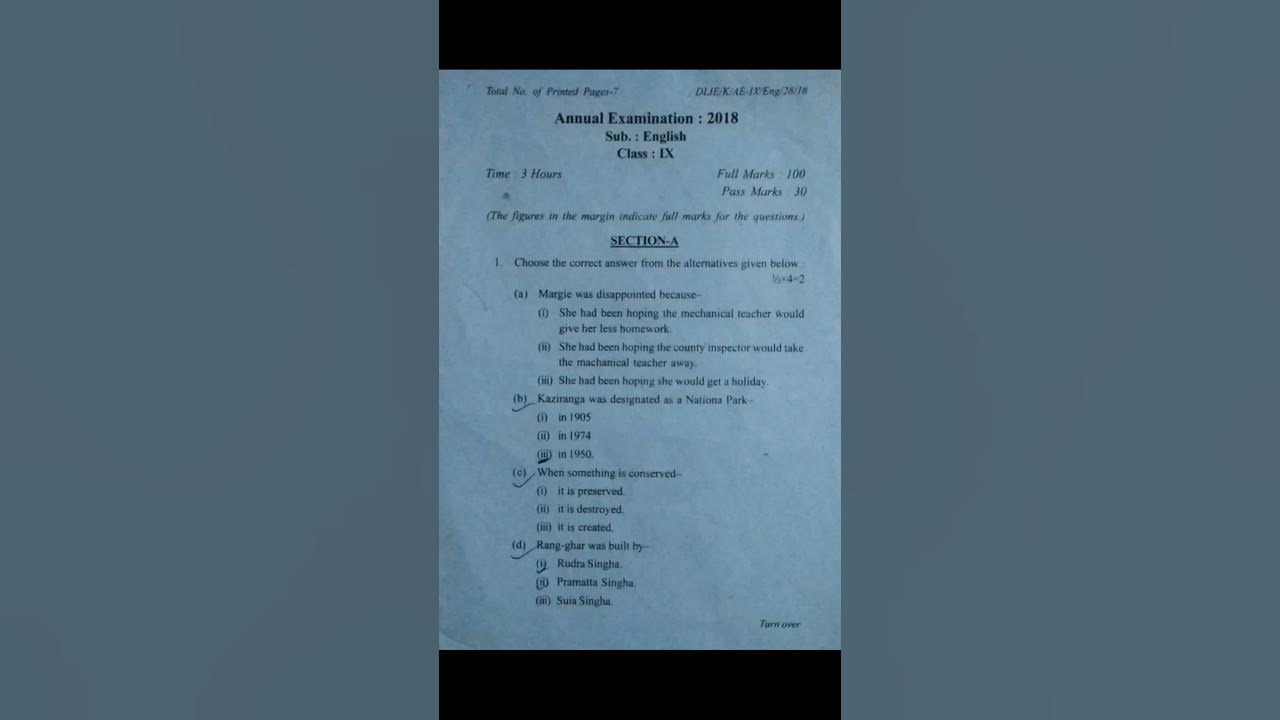 Seba Class IX English Annual Exam Question Paper 2018 Seba Class IX English Annual Exam Question Paper 2018