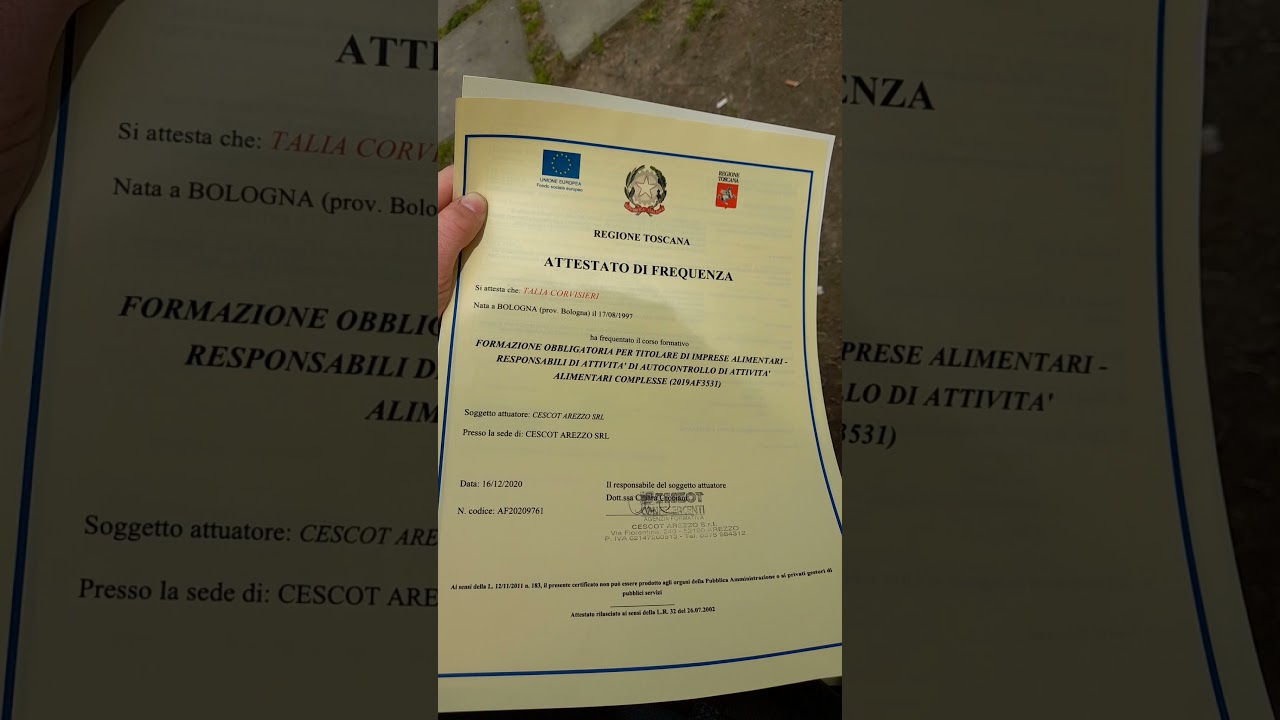 Sole SCIOLTO attestato di qualifica professionale...attestato di frequenza Cescot Arezzo