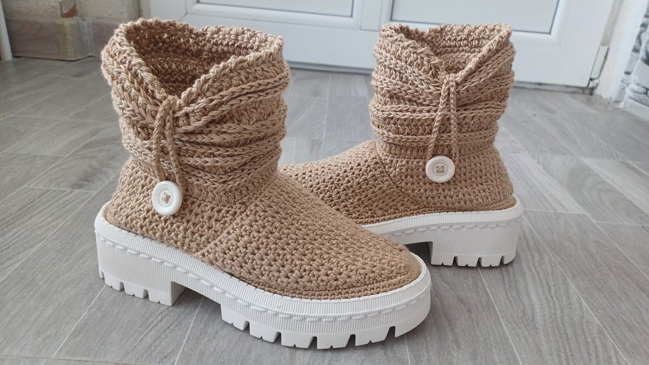 Cizmulițe croșetate cu năsturel 👢Tutorial pas cu pas 
