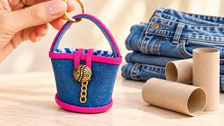 I Turned CARDBOARD TUBES & OLD JEANS Into a Designer Looking Purse Keychain 💙✨  DIY Recycling