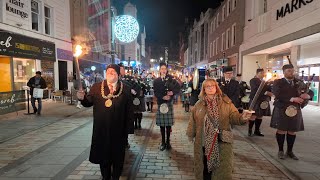 Scotland the Brave during 2023 Dundee Hooley torchlight procession through Dundee City centre
