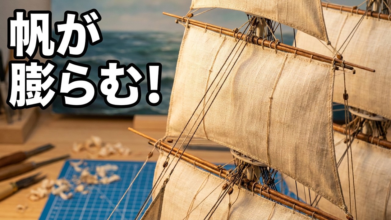 帆船模型】帆を美しく膨らませる！シートロープ改良と巻き結びの技法