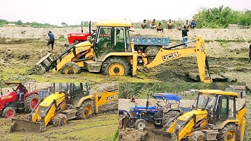 JCB 3dx Backhoe Loader machine loading red soil In Mahindra and Swaraj tractor 🚜 loading video