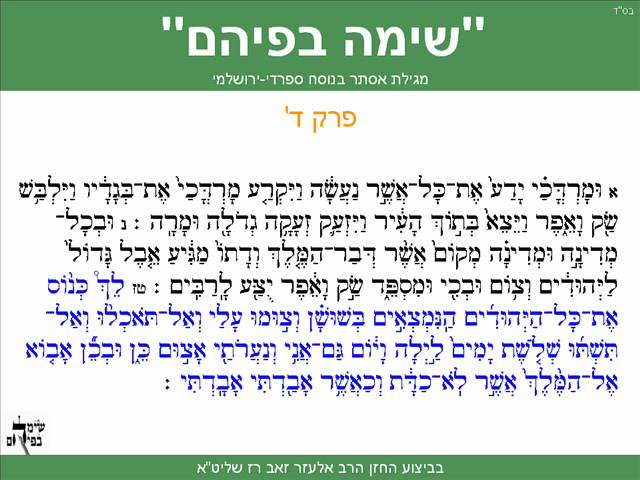 Megillah of Esther Sefaradi Yerushalmi Purim Sepharadic Chapter 4 Summary class=
