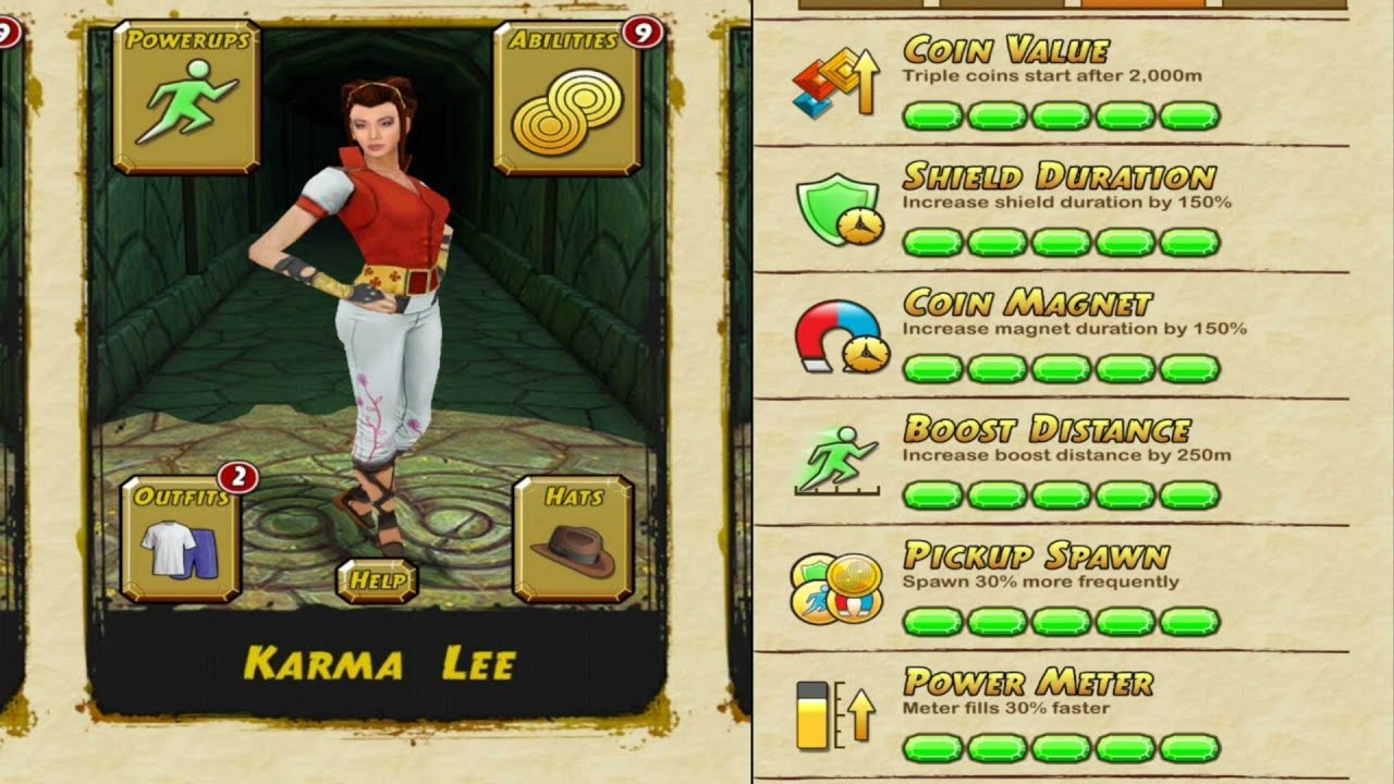TEMPLE RUN 2 KARMA LEE UNLOCKED AND ALL POWERS MAX