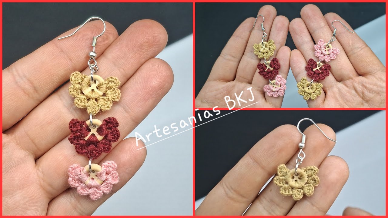 Paso a paso para hacer aretes con botones, a crochet/ Tutorial to make crochet earrings