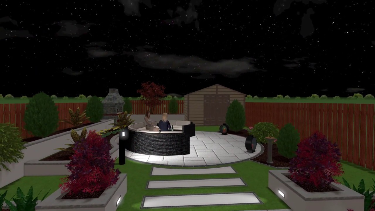 3D Garden design in DUNDALK Co. Louth "NIGHT TIME VIEW" by Waterwell
