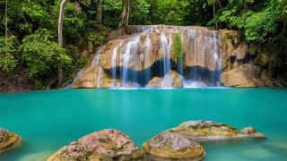 Harp by the Waterfall ➤ Relaxing Music \& Water Sounds Best for Stress Relief, Yoga, 4K