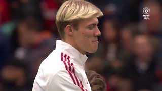 Rasmus Højlund walking out at Old Trafford