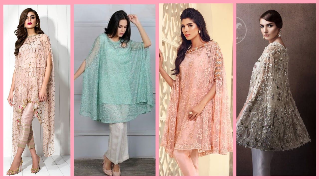 Designer Indian & Pakistani Mint Net Embroidered Cape Outfit available in Salwar Trousers,