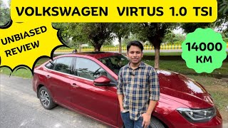 14000 Km Review of Volkswagen VIRTUS 1.0 TSI Manual. Honda City, Slavia & Verna Rivals.