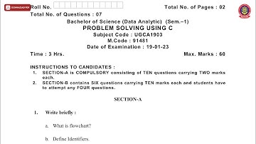 BSC 1ST SEM DA PROBLEM SOLVING USING C JAN 2023 | PTU
