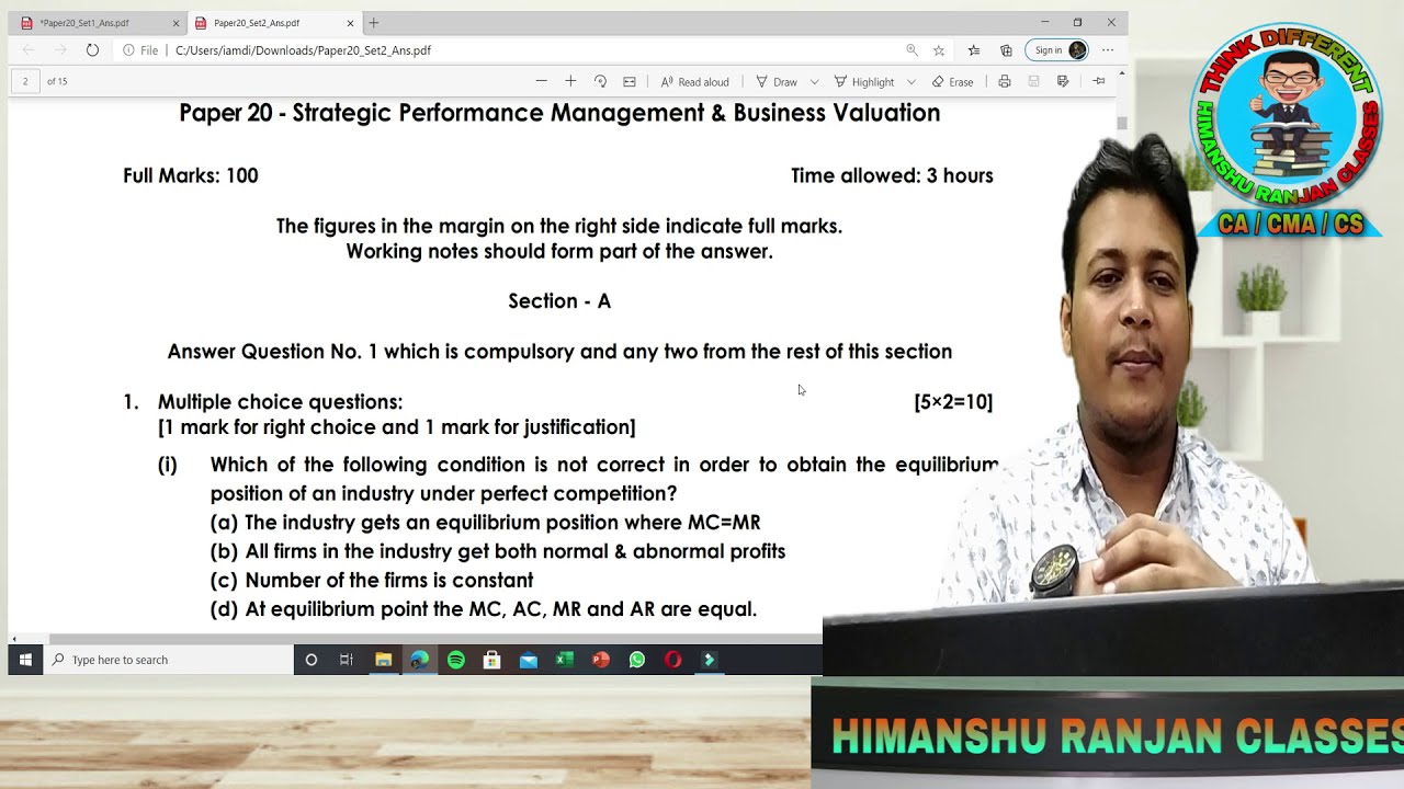 CMA FINAL SPM & BV MTP- 2 MCQ | Paper 20 | Very important MTP MCQ For June 2021 Online Exam
