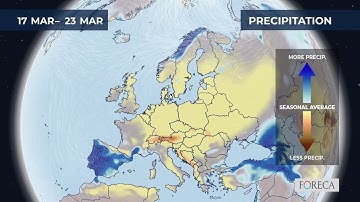 Monthly precipitation forecast for Europe 14/3/2025
