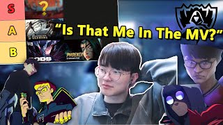 T1 Faker Reacts To And Ranks Every League Of Legends Worlds Anthem Eng Sub