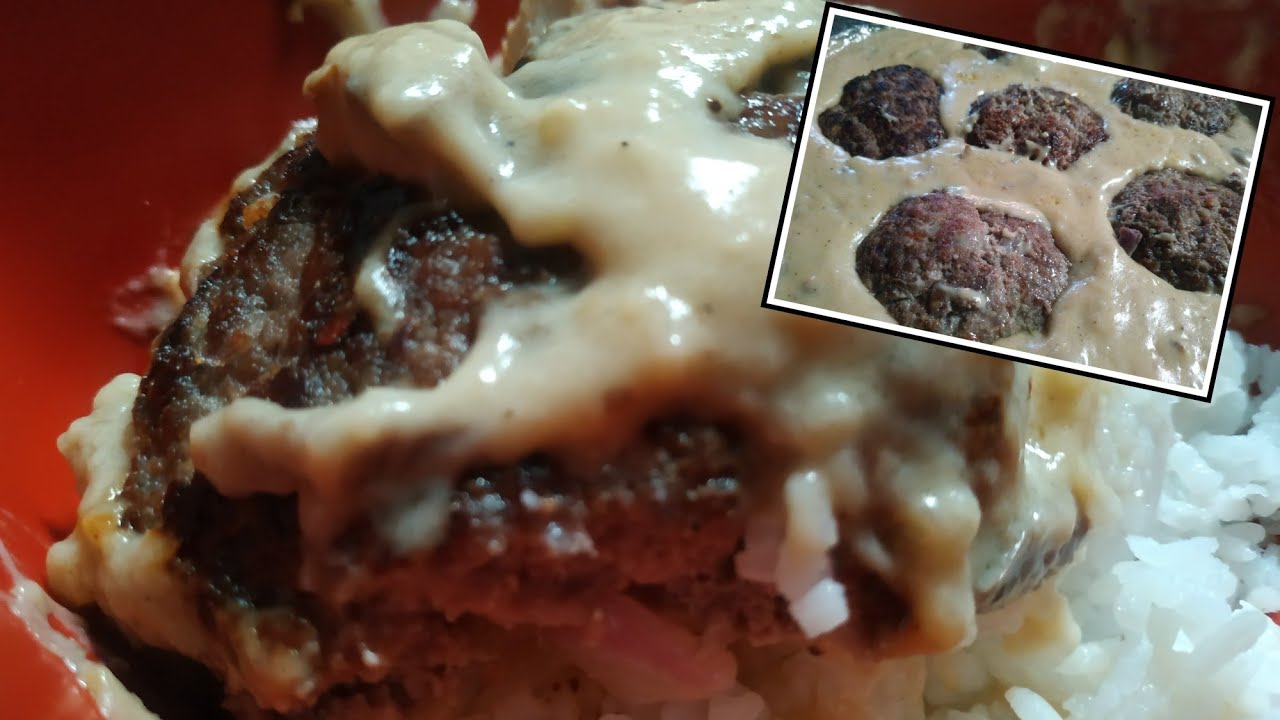 BURGER STEAK WITH MUSHROOM GRAVY Easy Recipe Lutong Pinoy