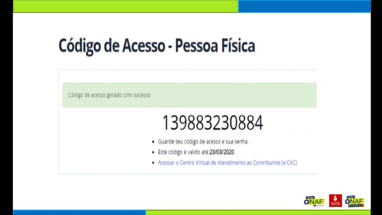 COMO GERAR O CÓDIGO DE ACESSO AO E-CAC? - YouTube