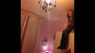 Megan epic fail of jumping off a wardrobe and practicing he