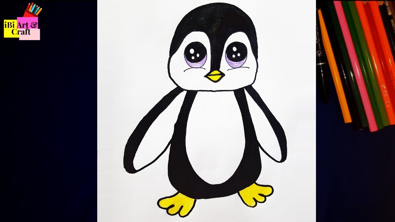 How to Draw a Cute Baby Penguin - Step by Step - Easy Penguin Drawing