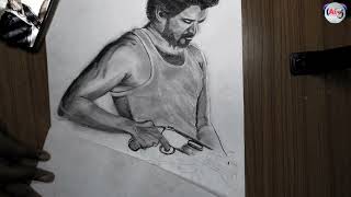 Vijay Sir Pencil Drawing Beast First Look Vijay Sir With Shotgun Without 8X Scope