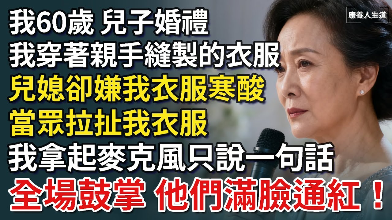 我60歲，穿著親手縫製的衣服參加兒子婚禮，兒媳卻嫌我衣服寒酸，當眾羞辱我「太土丟人」，我拿起麥克風說了一句話，全場鼓掌，他們滿臉通紅！【康養人生道】 #康養人生道 #上了年紀該明白的事 #養老
