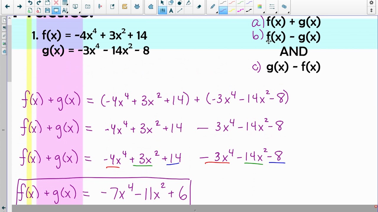 Adding and Subtracting Polynomials in Function Notation