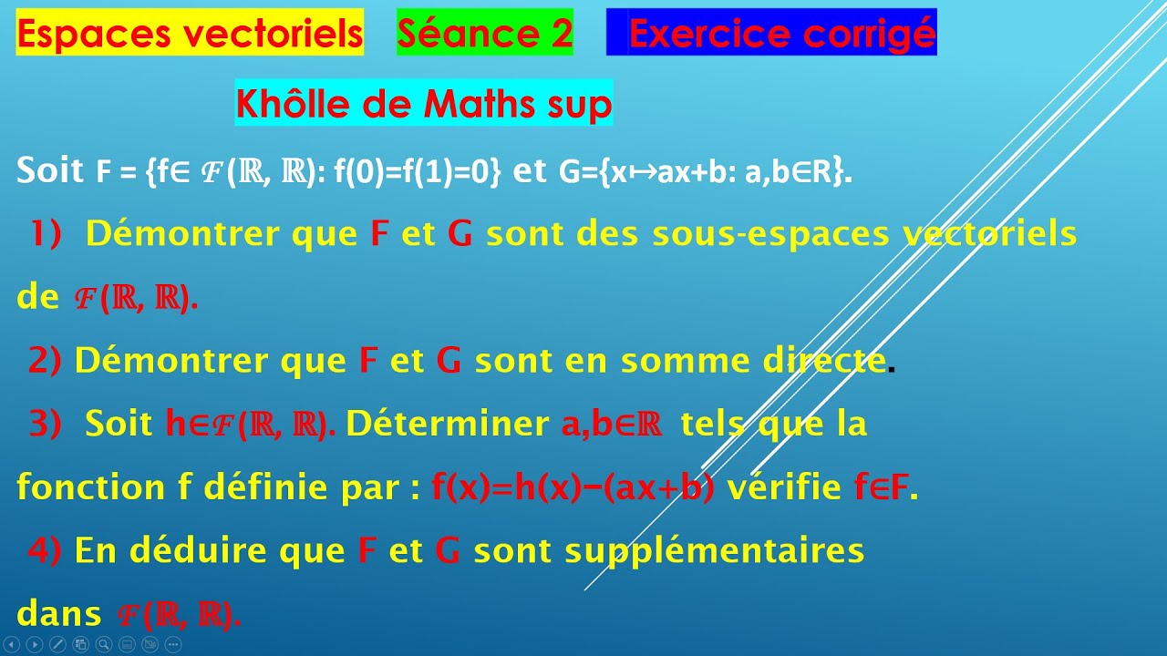 Exercice corrigé sur les sous espaces vectoriels