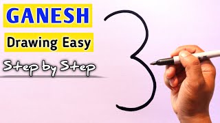 How To Draw Ganesha From 3 3 U | Ganesh Drawing in Very Easy and Simple Steps | Ganpati Drawing