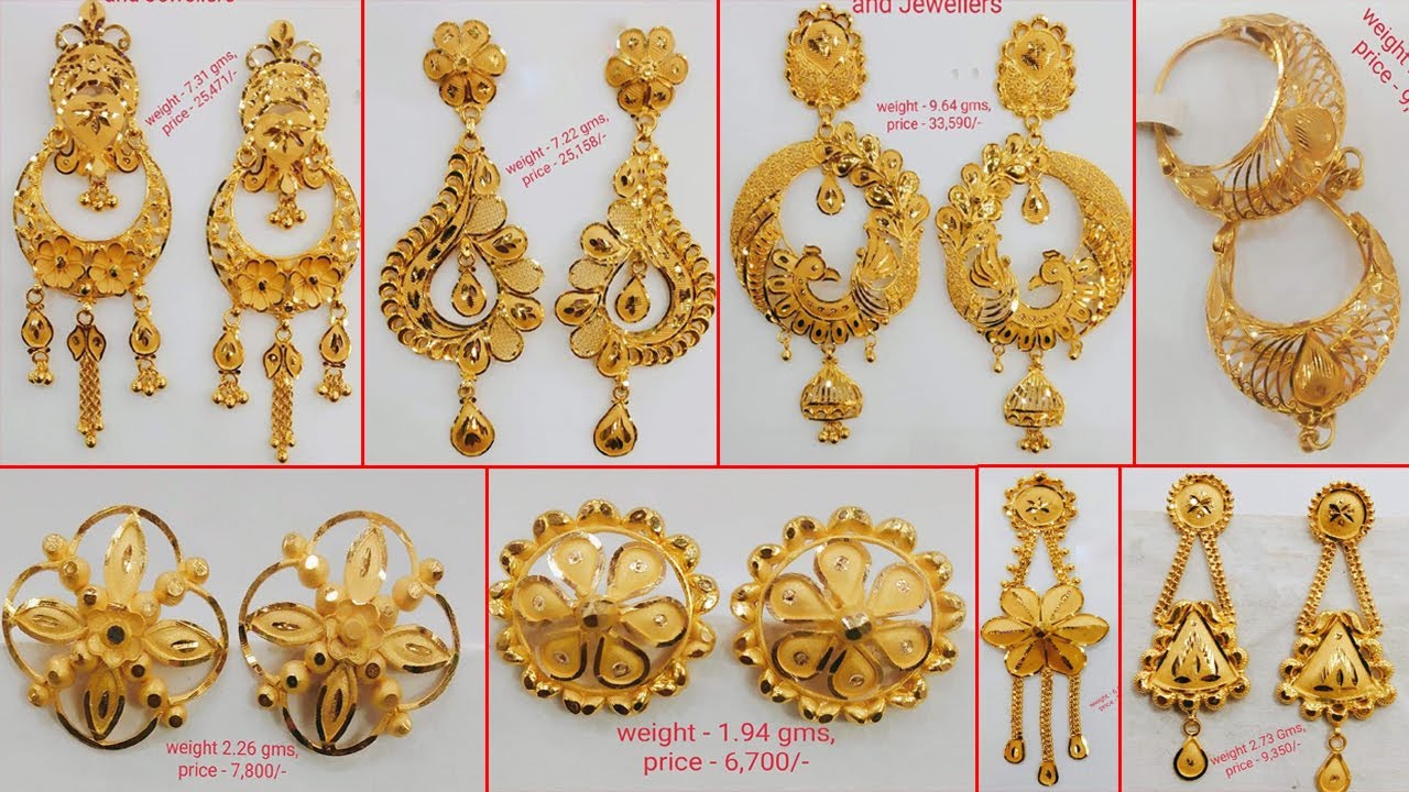 Latest Light Weight Gold Earrings designs with Weight | gold jhumki ...