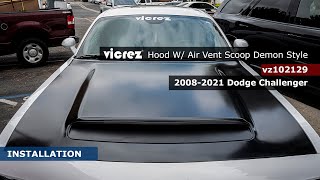 Vicrez Hood W/ Air Vent Scoop Demon Style vz102129 | Dodge Challenger 2008-2023 | Installation