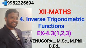 12th maths| exercise4.3 Q.no1,2,3 |chapter 4| Inverse Trigonometric Functions.