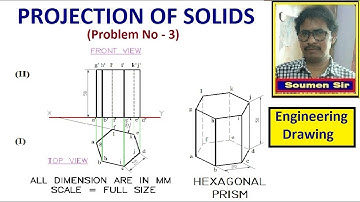 Projection of Solid of a HEXAGONAL PRISM - Problem no 3 || Engineering Drawing