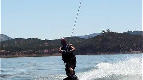 Wakeboard front flip with a 180--big crash!