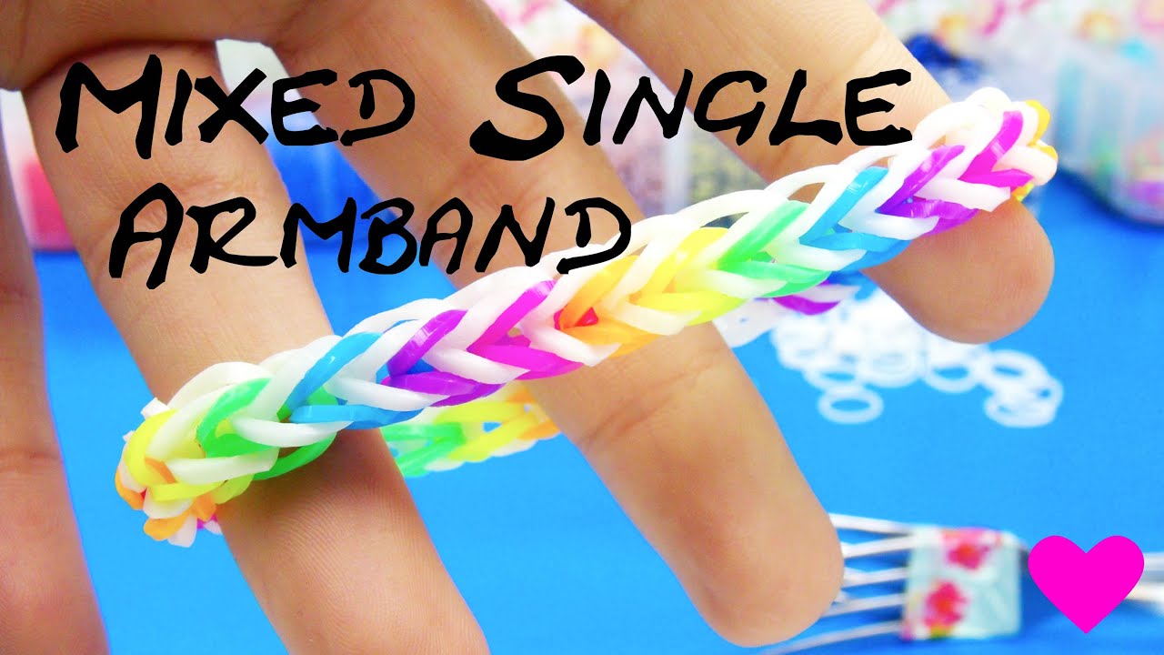 Loom Bands Mixed Single Armband mit Gabel / How to make an easy Rainbow Loom Single Bracelet