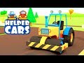 Die Helfer Autos bauen eine neue Garage. Cartoon für Kinder.