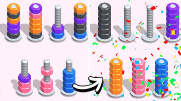 Nuts & Bolts, Color Screw Sort - Gameplay Part 1 Levels 1-15 (Android, iOS)