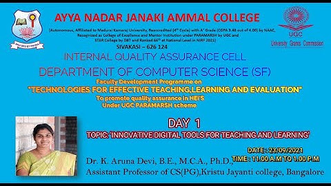 DAY 1 | FDP ON TECHNOLOGIES FOR EFFECTIVE TEACHING, LEARNING AND EVALUATION | Dr. K.Aruna Devi.