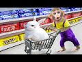 Baby Monkey KiKi Takes a RABBIT to go shopping at the supermarket | KUDO ANIMAL