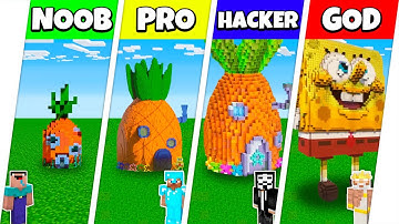 Minecraft Battle: NOOB vs PRO vs HACKER vs GOD: SPONGEBOB HOUSE BASE BUILD CHALLENGE / Animation