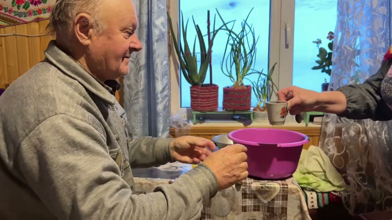 One day of grandparents in the Carpathian village|village and mountains