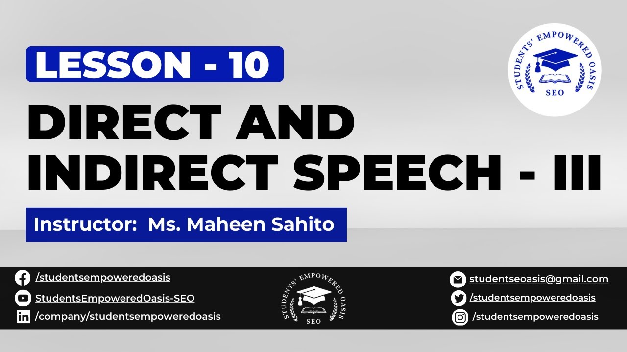 Direct and Indirect Speech or Narration part 3 | English Lec 10 ...