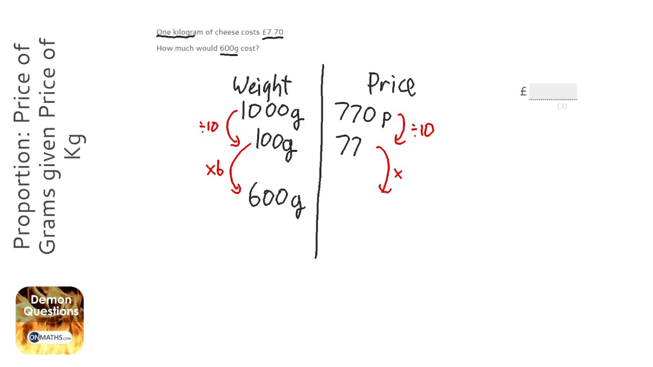 Detailed Sway Seraph Proportion: Price of Grams given Price of Kg (Grade 3) - OnMaths GCSE Maths  Revision - YouTube